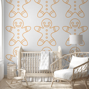 Festive Brown White Gingerbread Man Stick and Peel Wallpaper