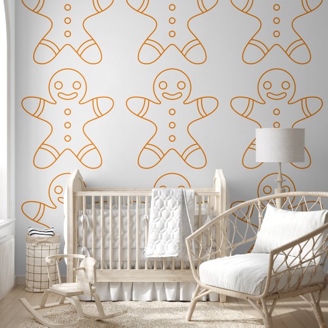 Festive Brown White Gingerbread Man Stick and Peel Wallpaper (Kids)