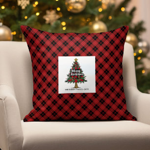 Festive Buffalo Plaid Gift for Him Name Pillow