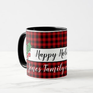 Festive buffalo plaid holiday mug, customizable mug
