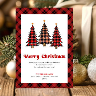 Festive Buffalo Plaid Trees Holiday Greeting Card