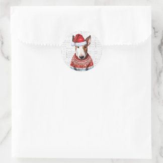 Festive Bull Terrier Dog Woof Word Art Christmas Classic Round Sticker