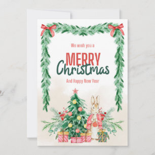 Festive Bunny and Christmas Tree Greeting Card