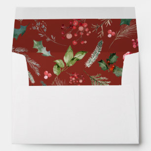 Festive Burgundy Botanical Holiday Return Address Envelope