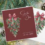 Festive Burgundy Green Winter Christmas Wedding Save The Date<br><div class="desc">Festive Burgundy Green Winter Christmas Wedding Save the Date Card - Elegant Foliage in Rustic Evergreen Hues. Embrace the enchantment of the season with our modern Christmas wedding save-the-date card, adorned in the rich and festive colours of red and green. This elegant save-the-date card features delicate foliage accents that evoke...</div>