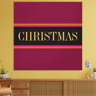 Festive  Burgundy Red Black CHRISTMAS Stripes Text Canvas Print