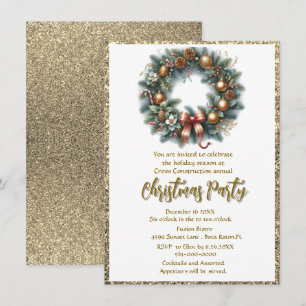Festive Business Christmas Party Wreath  Invitation