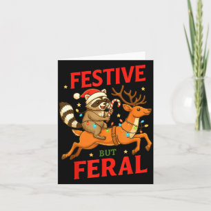 Festive But Feral Funny Christmas Raccoon Riding R Card
