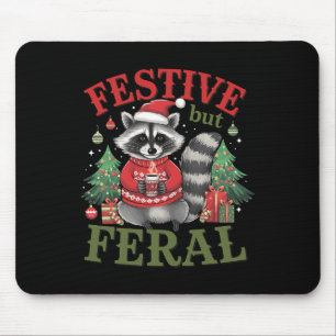 Festive But Feral Raccoon Animal Santa Christmas X Mouse Pad