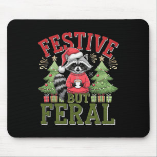 Festive But Feral Raccoon Christmas Santa Fun Anim Mouse Pad