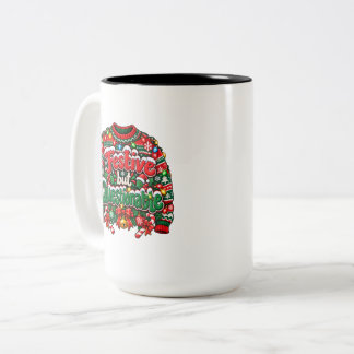 Festive but Questionable Funny Ugly Christmas Two-Tone Coffee Mug