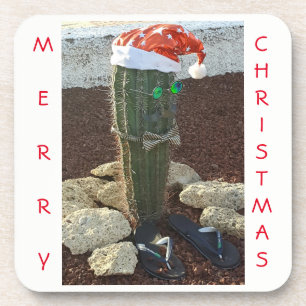 Festive cactus Christmas square coasters