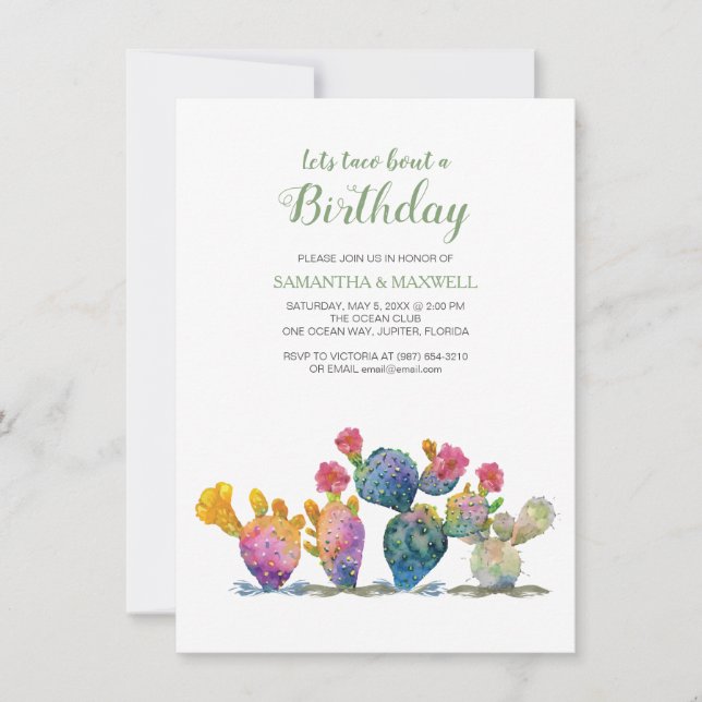 Festive Cactus Fiesta Twins Birthday Invitation (Front)