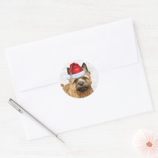 Festive Cairn Terrier Dog Woof Word Art Christmas Classic Round Sticker