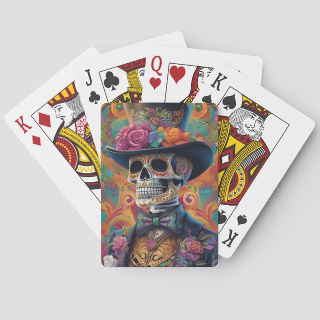 Festive Calaveras Tribute: Sugar Skull Splendour Playing Cards (Back)