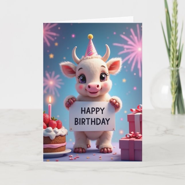 Festive Calf Party Hat Card (Front)