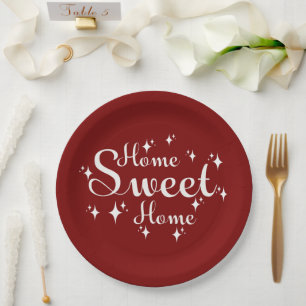 Festive Calligraphy and Stars 'Home Sweet Home' Paper Plate