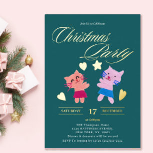 Festive calligraphy cats green Christmas party