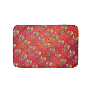 Festive Camel Pattern On Red Bath Mat