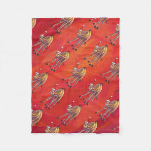 Festive Camel Pattern On Red Fleece Blanket