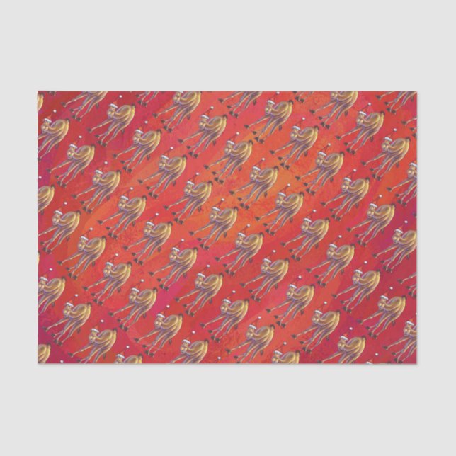Festive Camel Pattern On Red Tissue Paper (Front)