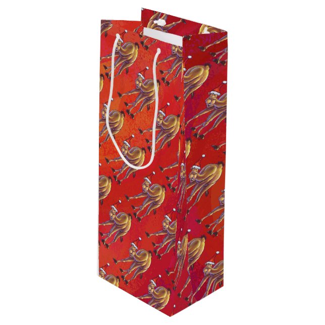 Festive Camel Pattern On Red Wine Gift Bag (Front Angled)