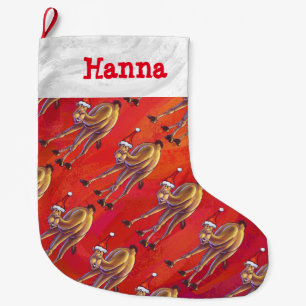 Festive Camel Personalized Heads and Tails On Red Large Christmas Stocking