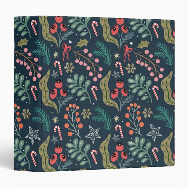 Festive Candy Cane and Holly Pattern Binder (Front/Spine)