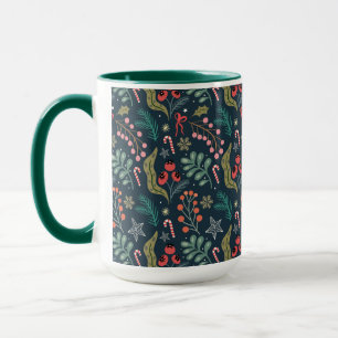 Festive Candy Cane and Holly Pattern Mug