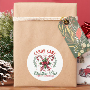 Festive candy cane Christmas club Classic Round Sticker