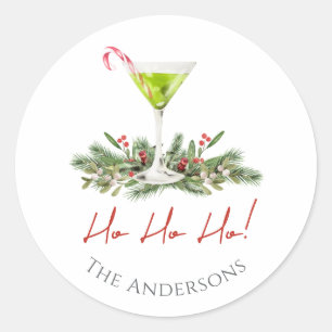 Festive Candy Cane Cocktail Martini and Mistletoe  Classic Round Sticker