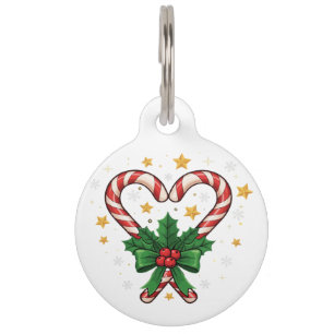 Festive Candy Cane Heart with Holly & Stars Pet Tag