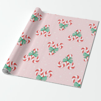 Festive Candy Cane Hearts Pattern Wrapping Paper