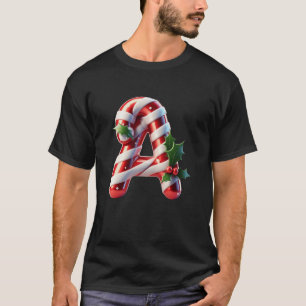Festive Candy Cane Letter A Holly Design Swea T-Shirt