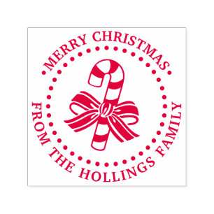 Festive Candy Cane Merry Christmas Greeting Name Self-inking Stamp