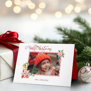 Festive Candy Cane Merry Christmas One Photo Holiday Card