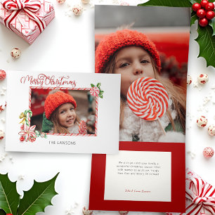 Festive Candy Cane Merry Christmas One Photo Tri-Fold Holiday Card