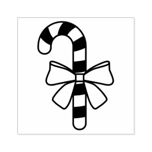 Festive Candy Cane Shape With A Bow Rubber Stamp