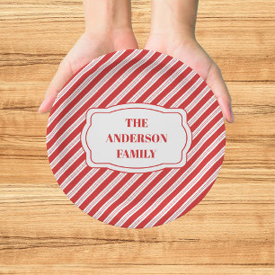 Festive Candy Cane Striped Christmas Red White  Paper Plate