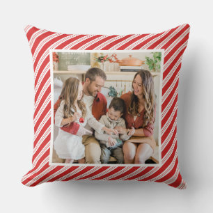 Festive Candy Cane Striped Christmas Red White Throw Pillow