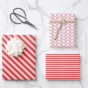 Festive Candy Cane Striped Christmas Red White Wrapping Paper Sheet