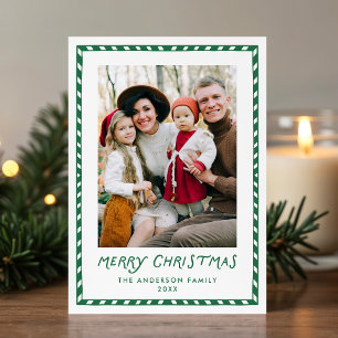 Festive Candy Cane Stripes Merry Christmas 2 Photo Holiday Card