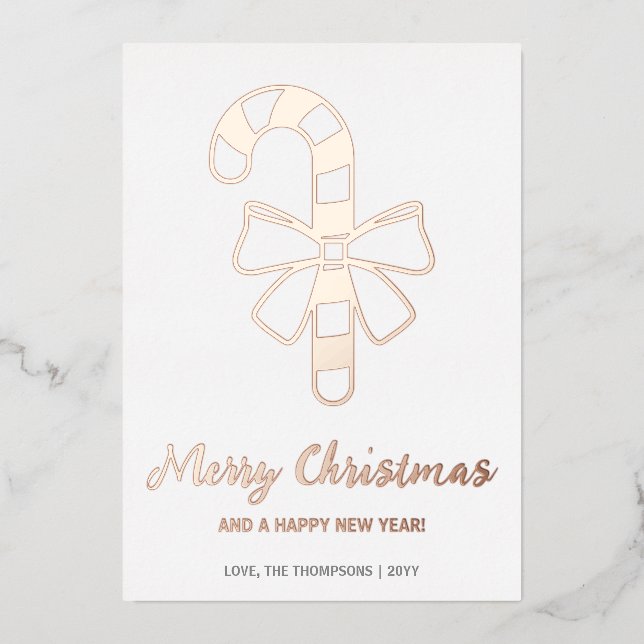 Festive Candy Cane With A Bow Christmas Foil Holiday Card (Front)