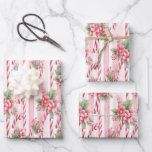 Festive candy canes Christmas wrapping paper<br><div class="desc">The vibrant wrapping paper showcases delightful pink flowers alongside traditional candy canes,  perfect for adding a cheerful touch to holiday gifts during the festive season.</div>