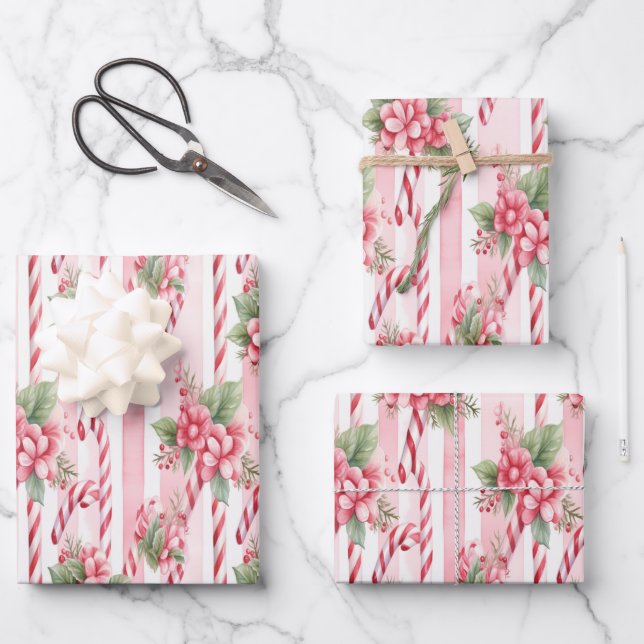Festive candy canes Christmas wrapping paper (Front)