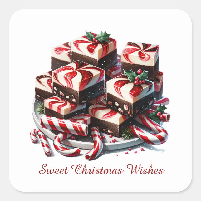 Festive candy Peppermint fudge Christmas Square Sticker (Front)