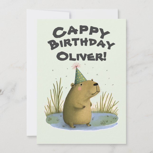 Festive Capybara Birthday Hat Greeting Card (Front)