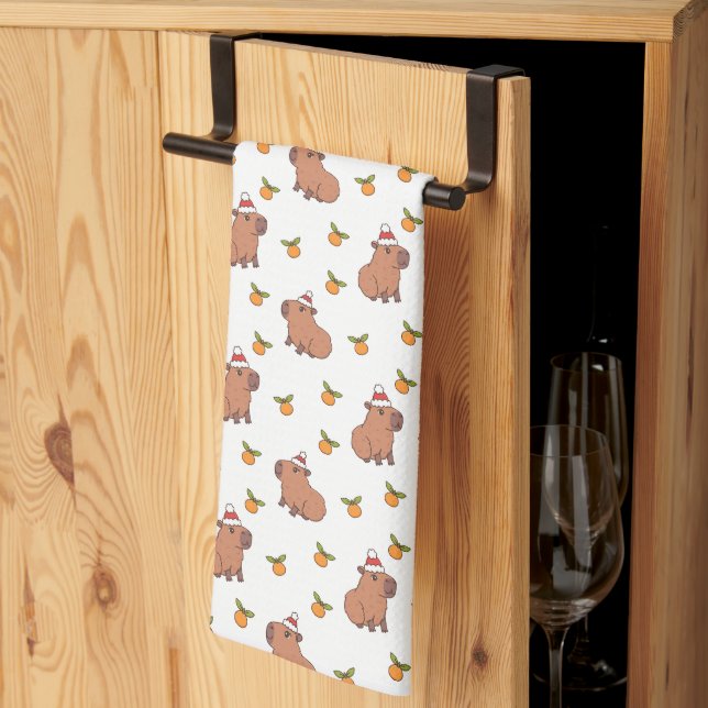 Festive Capybara Holiday Christmas Kitchen Towel (Thirds Fold)