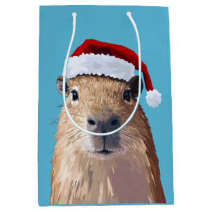 Festive Capybara in Santa Hat Medium Gift Bag