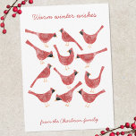 Festive Cardinal Bird Watercolor Personalized Holiday Card<br><div class="desc">Fun and festive little Cardinal birds in red and white,  perfect for Christmas and the winter Holidays.  Change the name and greeting to personalize,  and add your own wording on the reverse,  or leave blank if you prefer.  Original art by Nic Squirrell.</div>